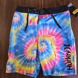 Hurley Boys Boardshorts Size 10/25 Printed Tie Dye Swim Trunks Beach Tie Waist